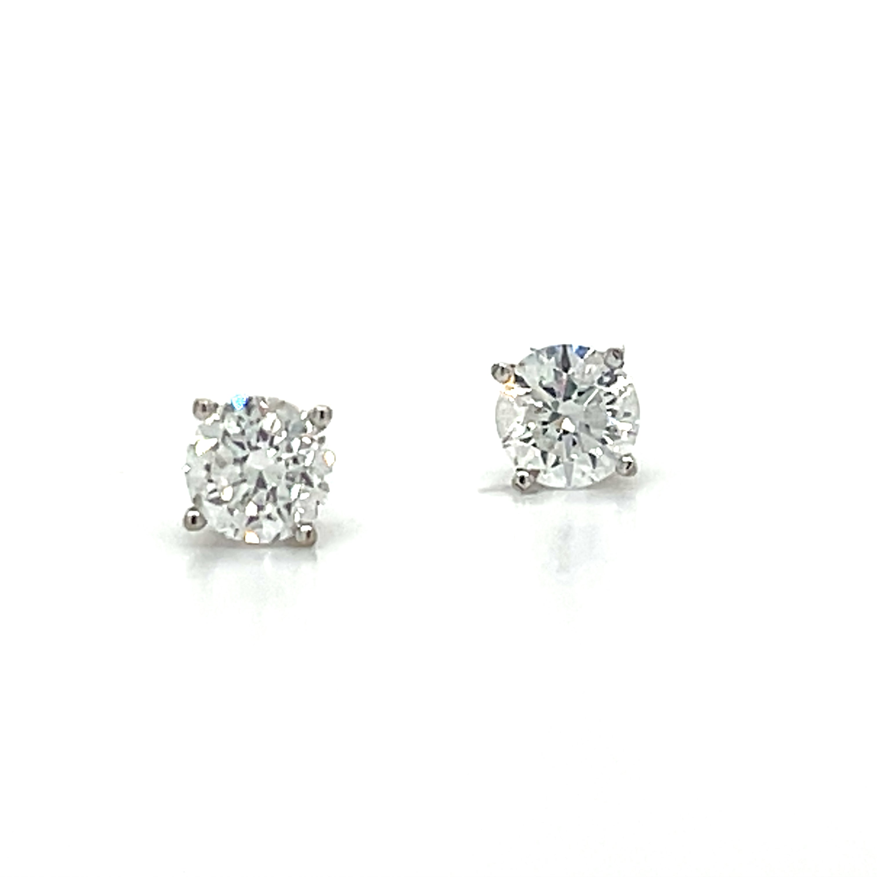 14K White Gold 0.81 Carat Total Weight Diamond Stud Earrings with Secure Screw Backs Estate