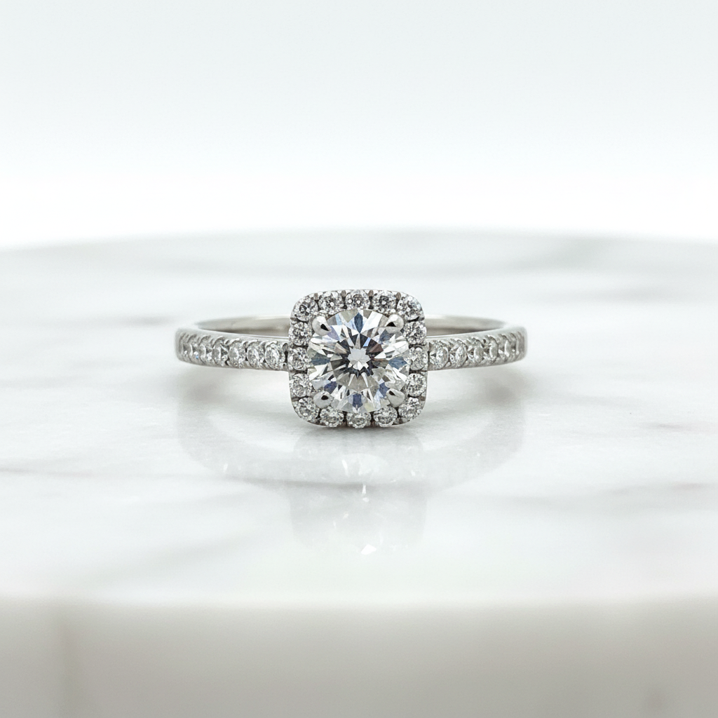14K White Gold .77 Carat Total Weight, 1/2CT Center, Diamond Engagement Ring part of our WJS Custom Set Collection