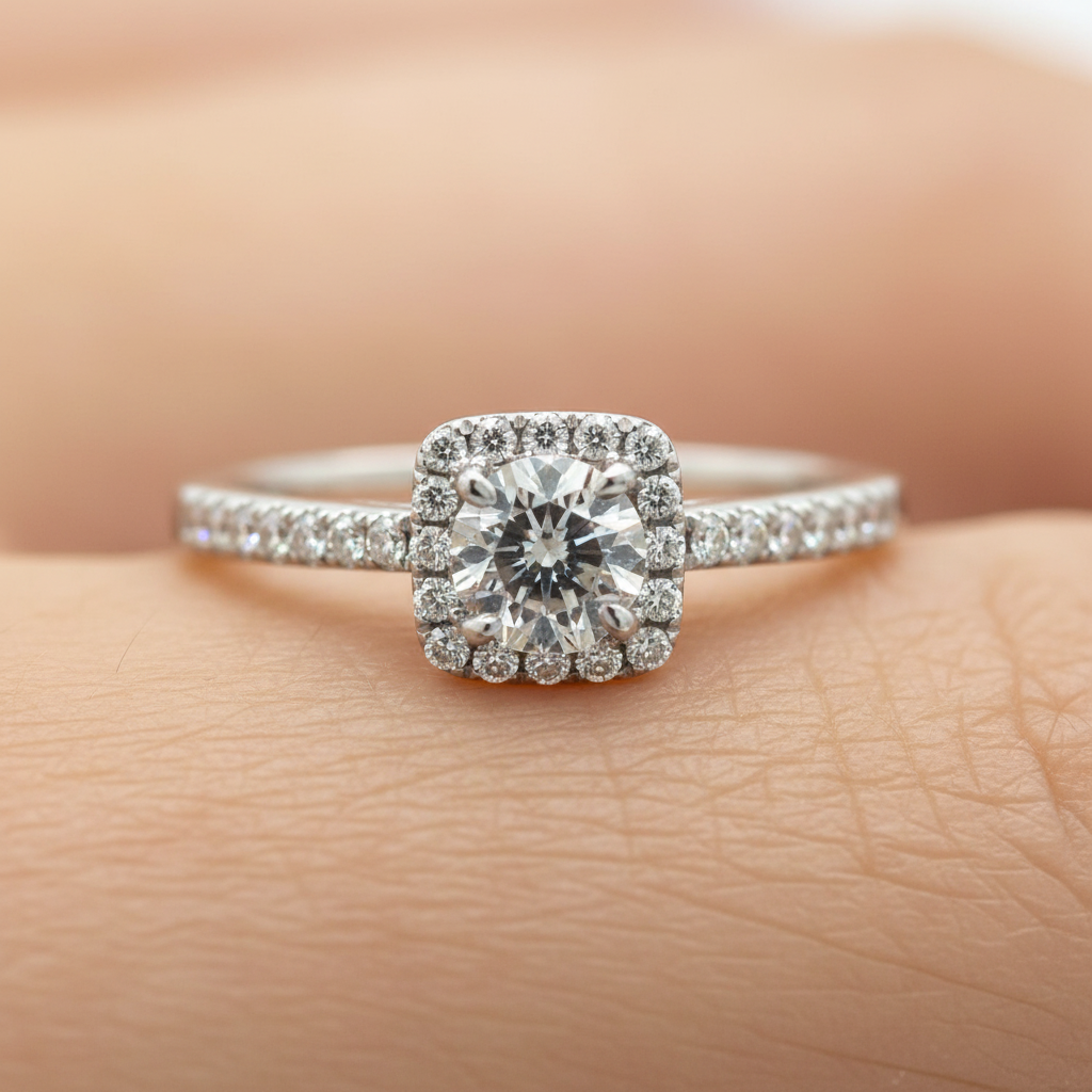 14K White Gold .77 Carat Total Weight, 1/2CT Center, Diamond Engagement Ring part of our WJS Custom Set Collection