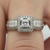 14K White Gold 1.04 Carat Total Weight (.29 Center Princess Cut) Diamond Bridal Engagement Ring