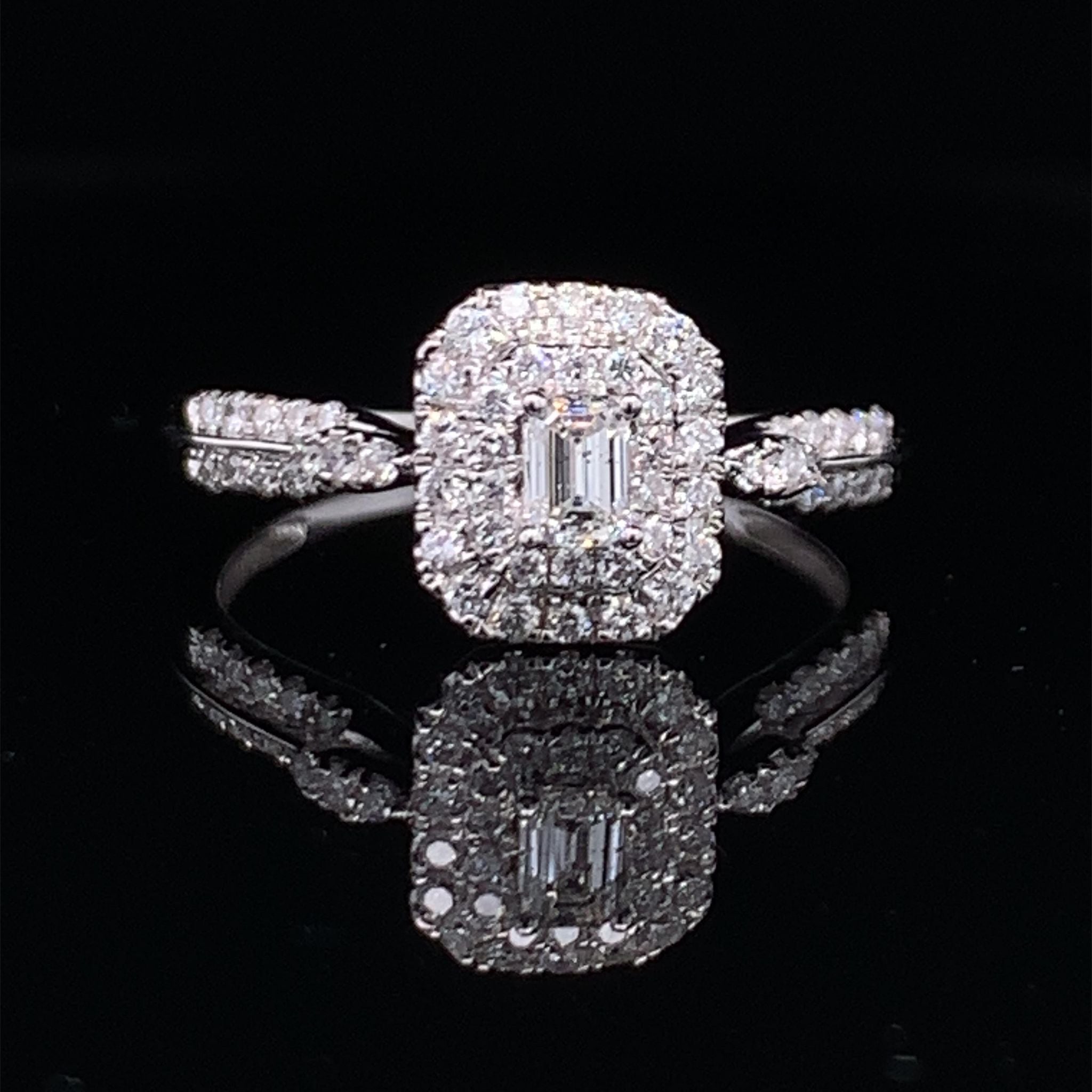 14K White Gold 1/2 Carat Total Weight 1/6CT Center Emerald Cut Diamond Engagement Ring