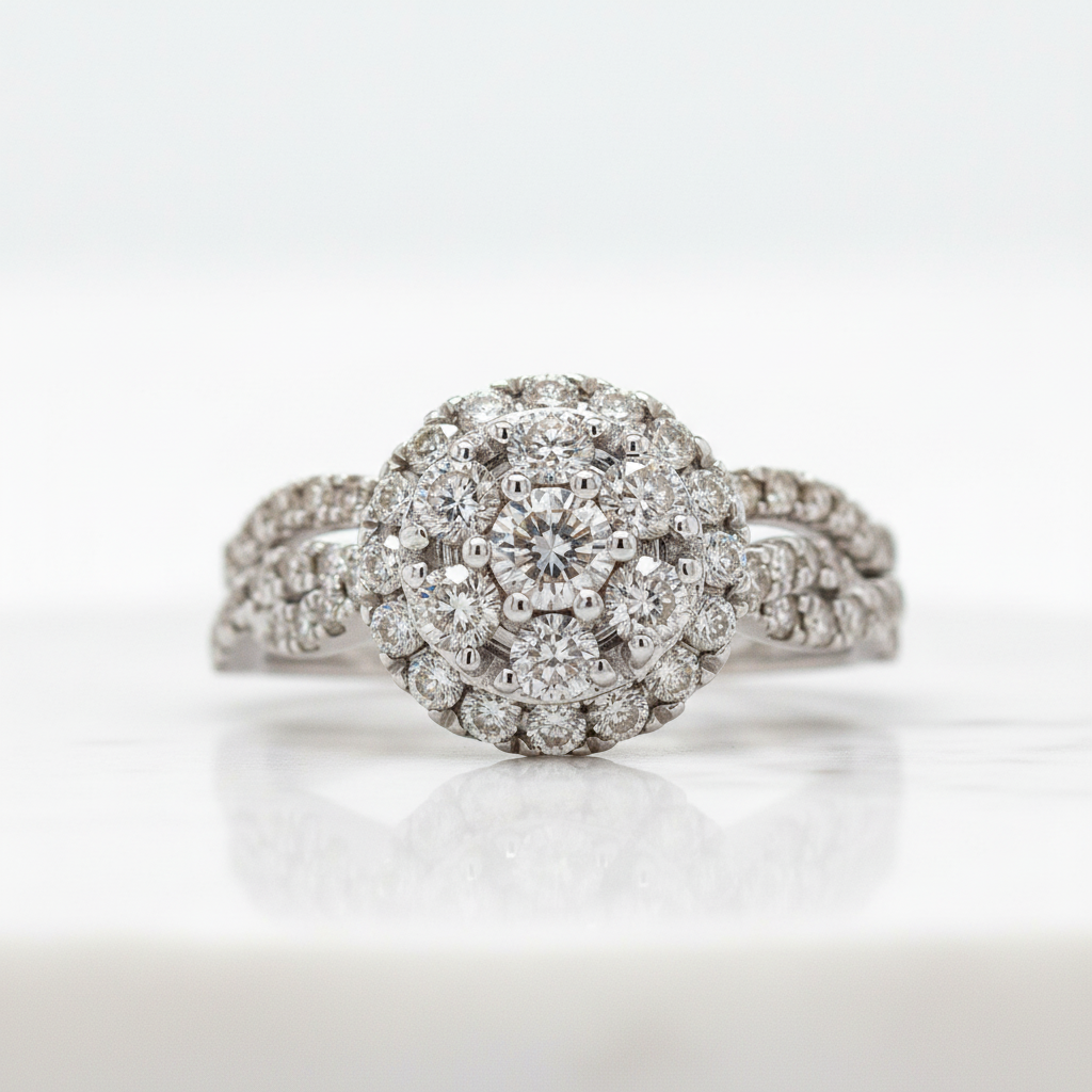 10K White Gold 1 Carat Total Weight Diamond Bridal Engagement Ring Set