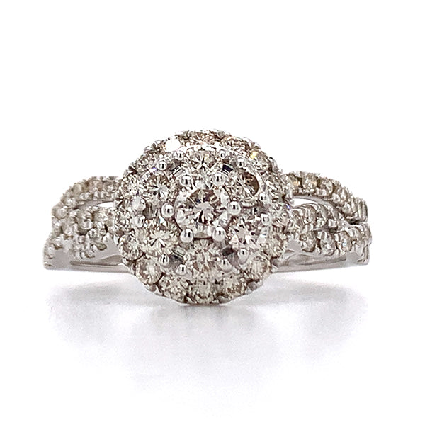 10K White Gold 1 Carat Total Weight Diamond Bridal Engagement Ring Set