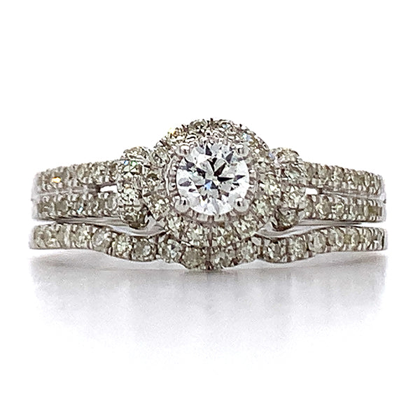 14K White Gold Diamond Bridal Engagement Ring Set