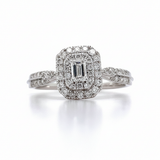 14K White Gold 1/2 Carat Total Weight 1/6CT Center Emerald Cut Diamond Engagement Ring