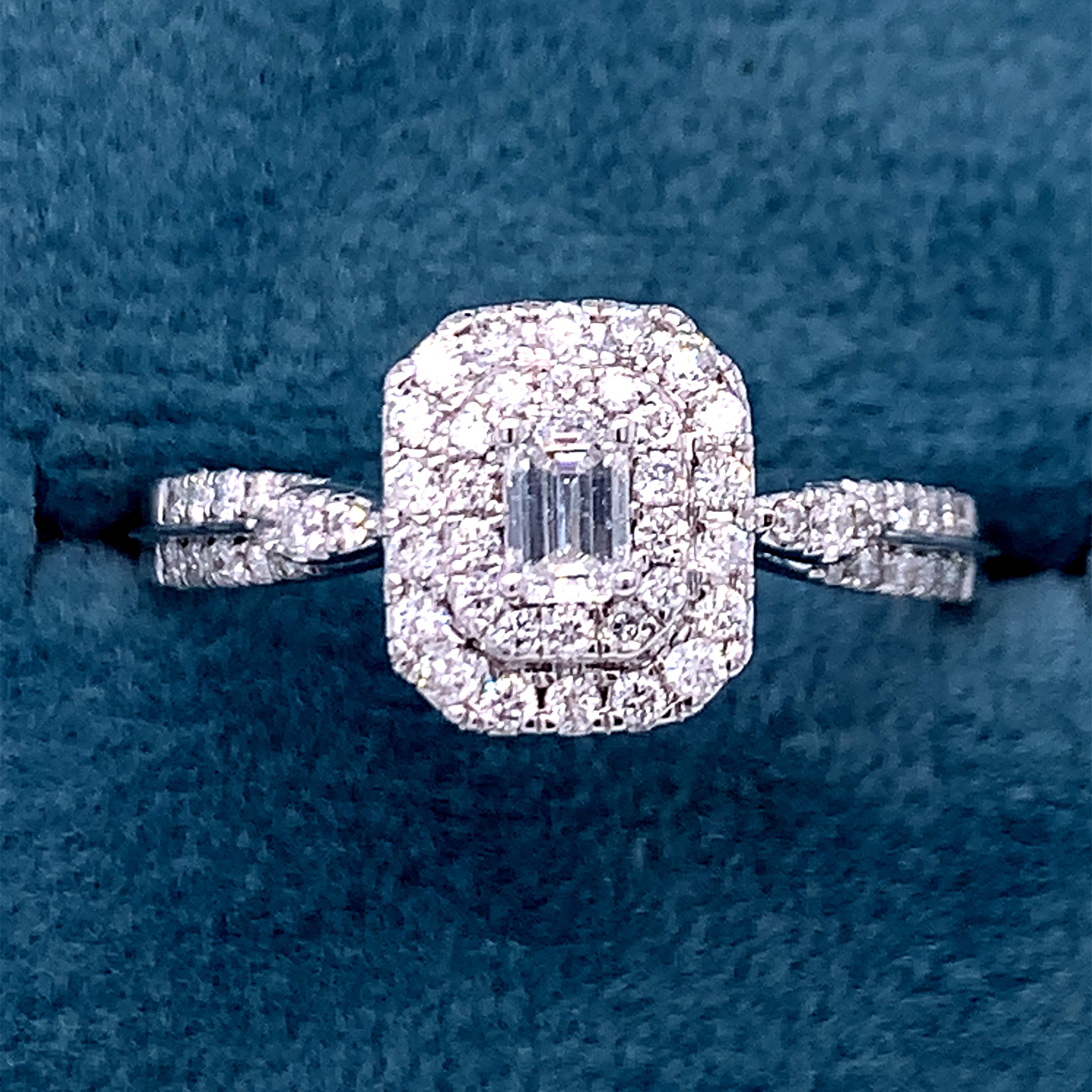14K White Gold 1/2 Carat Total Weight 1/6CT Center Emerald Cut Diamond Engagement Ring
