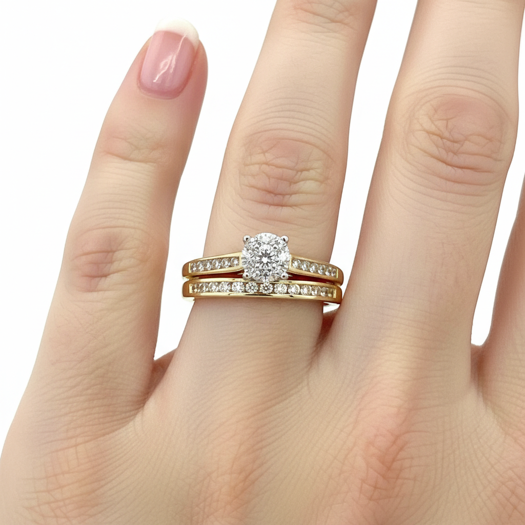 10K Yellow Gold 1/2 Carat Total Weight with .10CT Center Diamond Bridal Engagement Ring Set