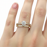 10K Yellow Gold 1/2 Carat Total Weight with .10CT Center Diamond Bridal Engagement Ring Set