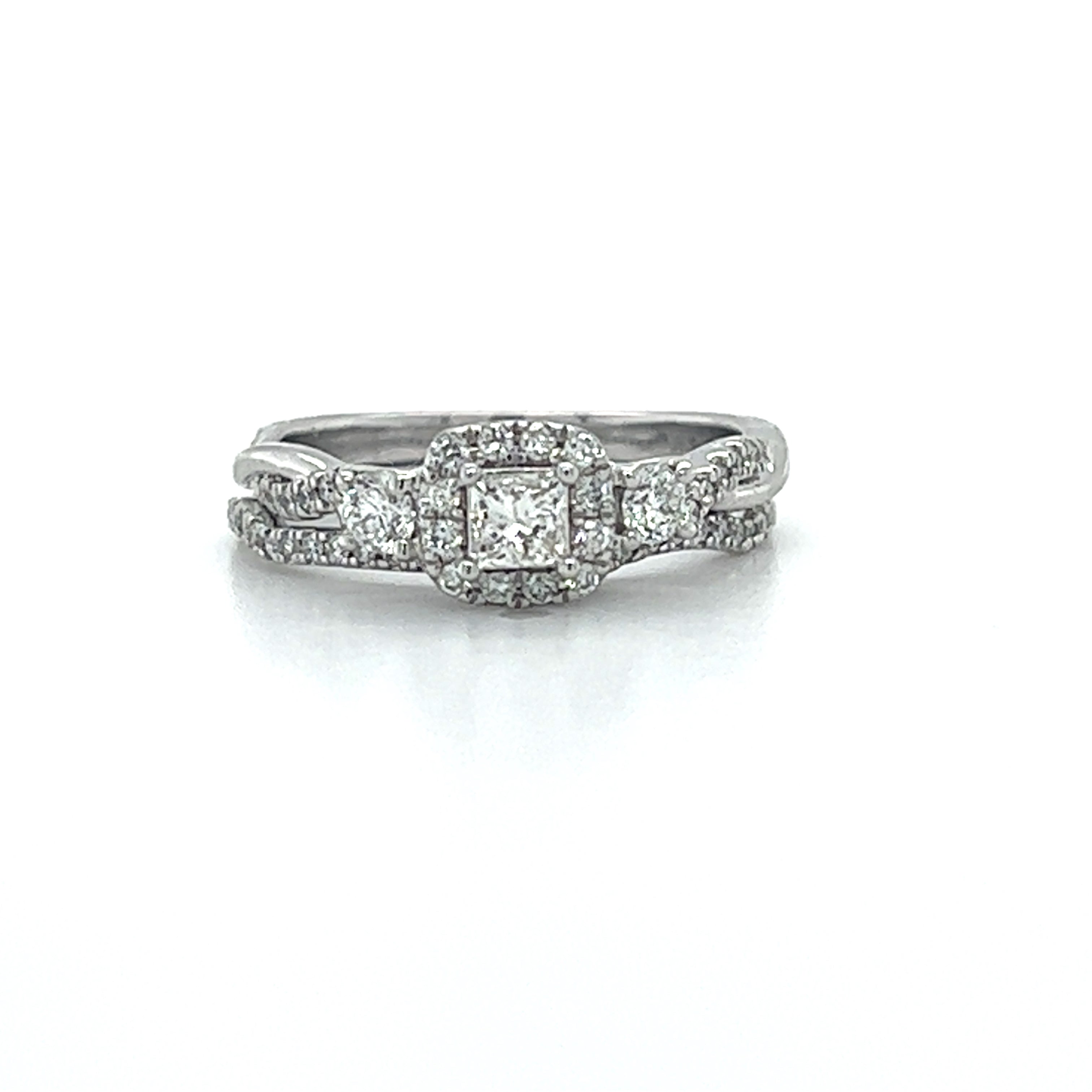 14K White Gold 3/4 Carat Total Weight Diamond 1/4CT Center Princess Bridal Engagement Ring Se
