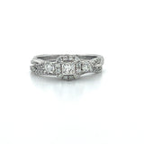 14K White Gold 3/4 Carat Total Weight Diamond 1/4CT Center Princess Bridal Engagement Ring Se