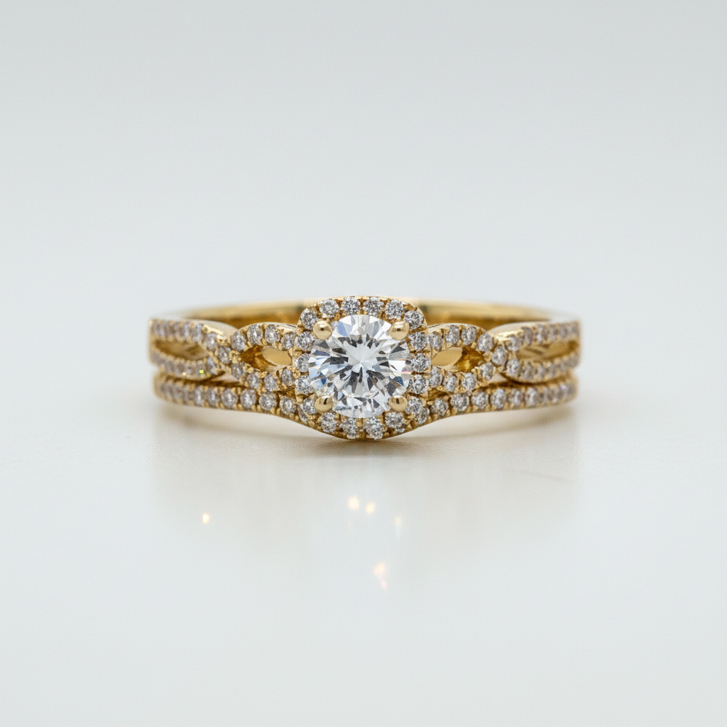 14K Yellow Gold .59 Carat Total Weight Brilliant Round Diamond Engagement Ring Set WJS Custom Set Collection