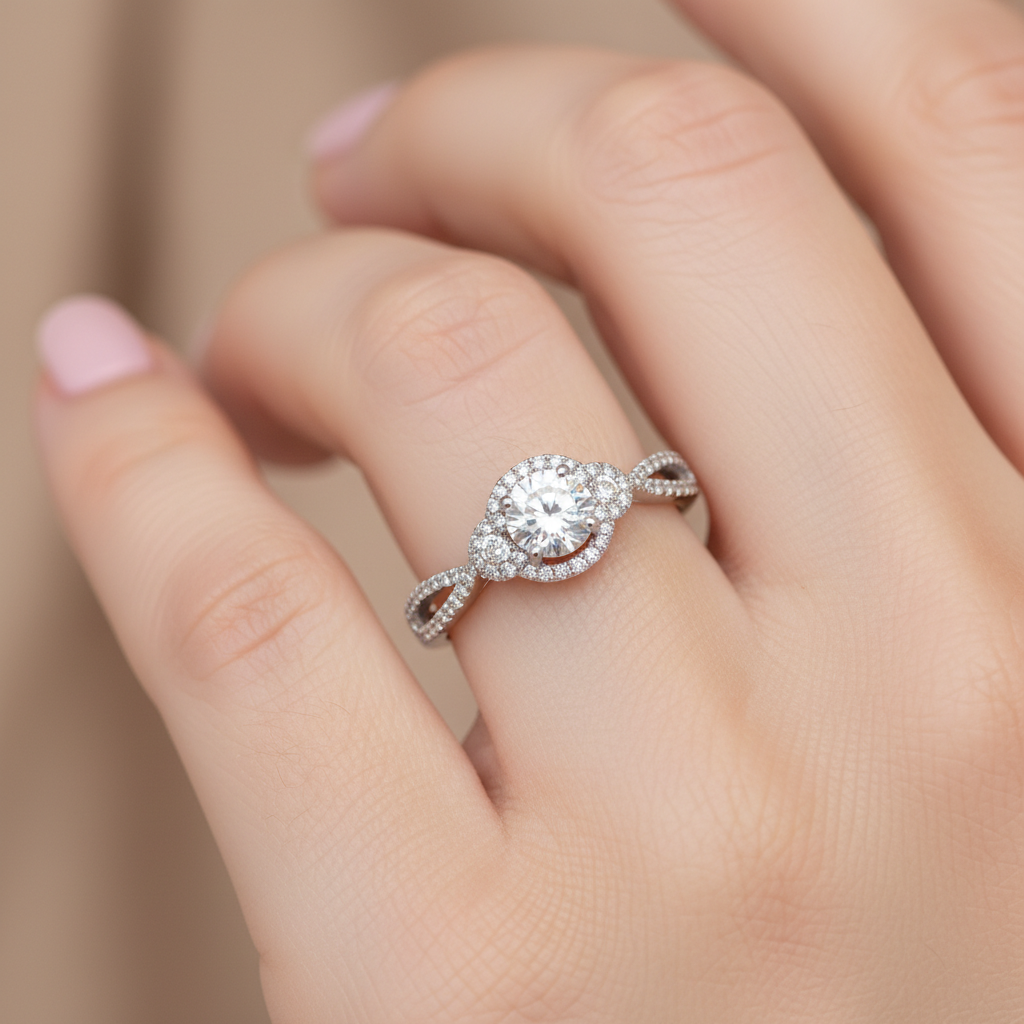 14K White Gold .76 Carat Total Weight Brilliant Round (69), .50CT Center (I-J VS2-SI1), Diamond Engagement Ring WJS Custom Set Collection. 5.14x5.17x3.12mm.