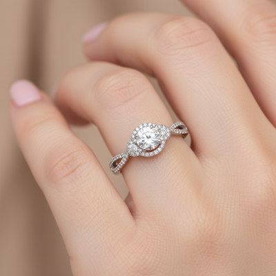 14K White Gold .76 Carat Total Weight Brilliant Round (69), .50CT Center (I-J VS2-SI1), Diamond Engagement Ring WJS Custom Set Collection. 5.14x5.17x3.12mm.