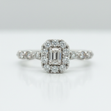 14K White Gold 3/4 Carat Total Weight Round and Emerald Cut Diamond Engagement Ring