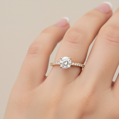 14K Two Tone Gold 1.72 Carat Total Weight Diamond Engagement Ring