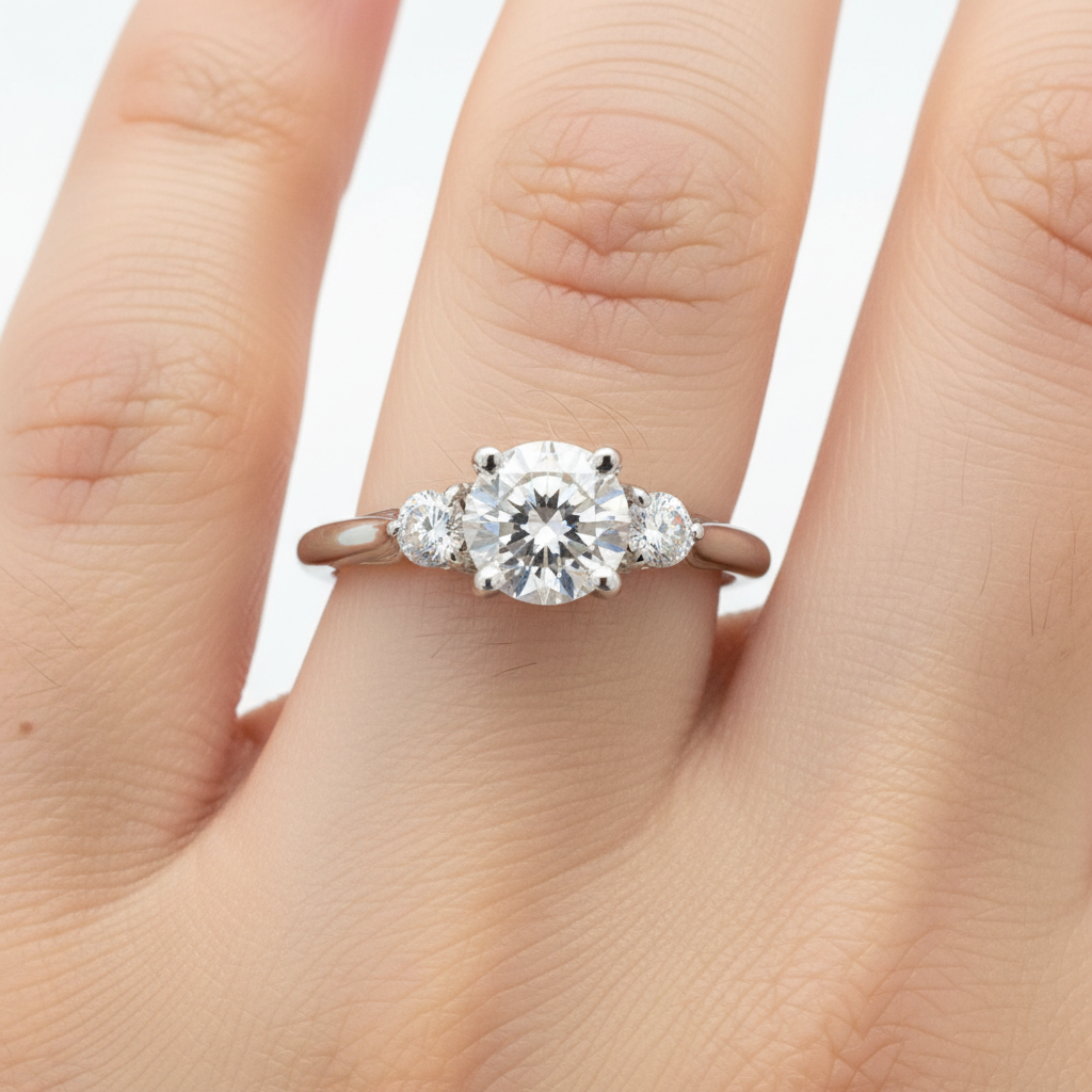 "Nova" 14K White Gold 1.02 Carat Total Weight Mined Diamond, .84CT Brilliant Round G, SI2 Center Diamond and .18 (2) Side Diamonds Bridal Engagement Ring WJS Custom Set Collection