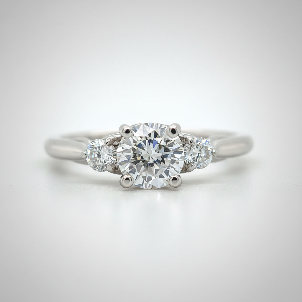"Nova" 14K White Gold 1.02 Carat Total Weight Mined Diamond, .84CT Brilliant Round G, SI2 Center Diamond and .18 (2) Side Diamonds Bridal Engagement Ring WJS Custom Set Collection