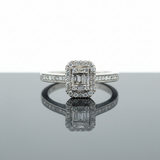 14K White Gold 1/3 Carat Total Weight Diamond Emerald-Shaped Composite Setting Halo Bridal Engagement Ring