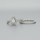 14K White Gold 1.00 Carat Total Weight Diamond Pear-Shaped Halo Bridal Wedding Engagement Ring Set with Peekaboo Diamond in Gallery of Rin