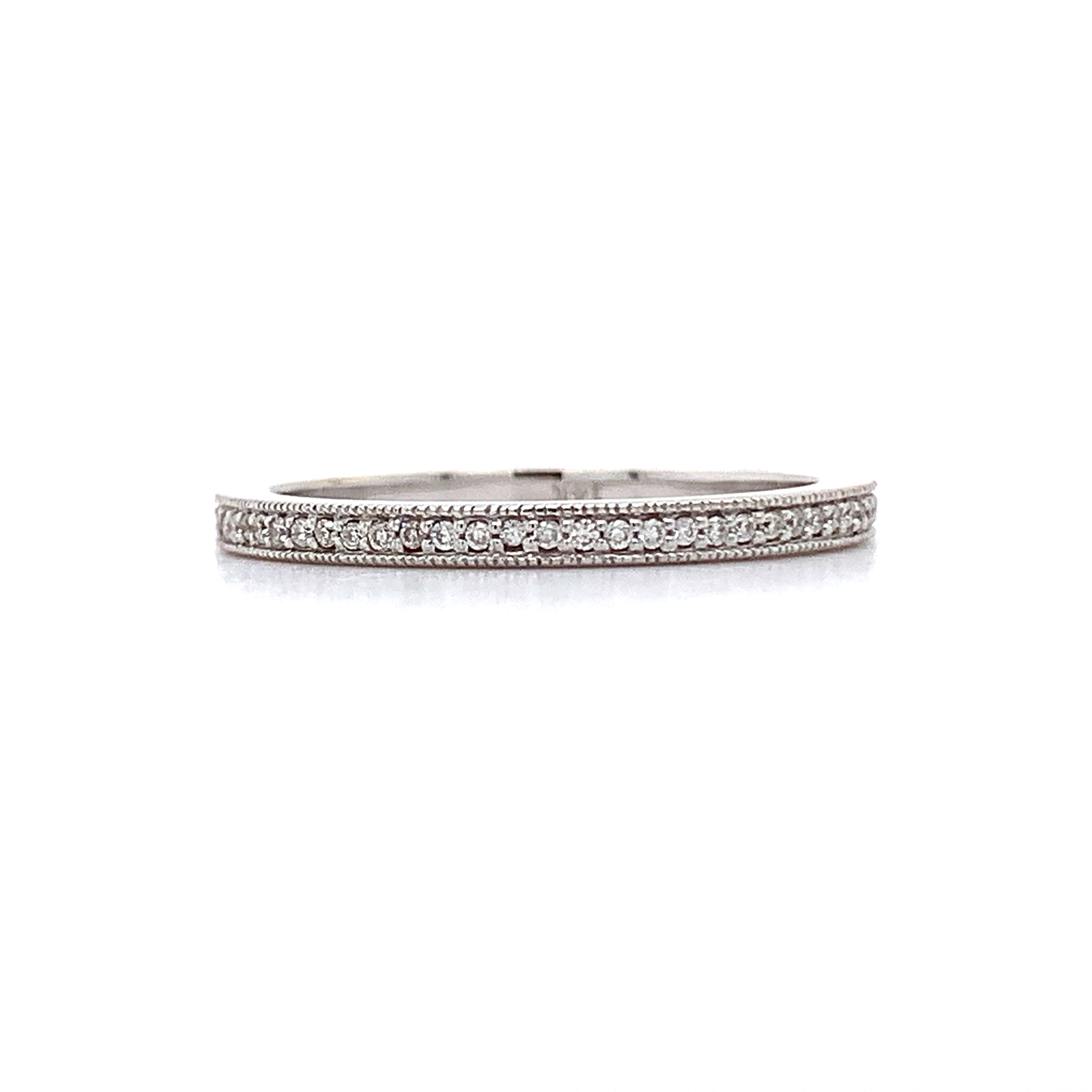 14K White Gold 1/5 Carat Total Weight Diamond Wedding Anniversary Stackable Band Ring