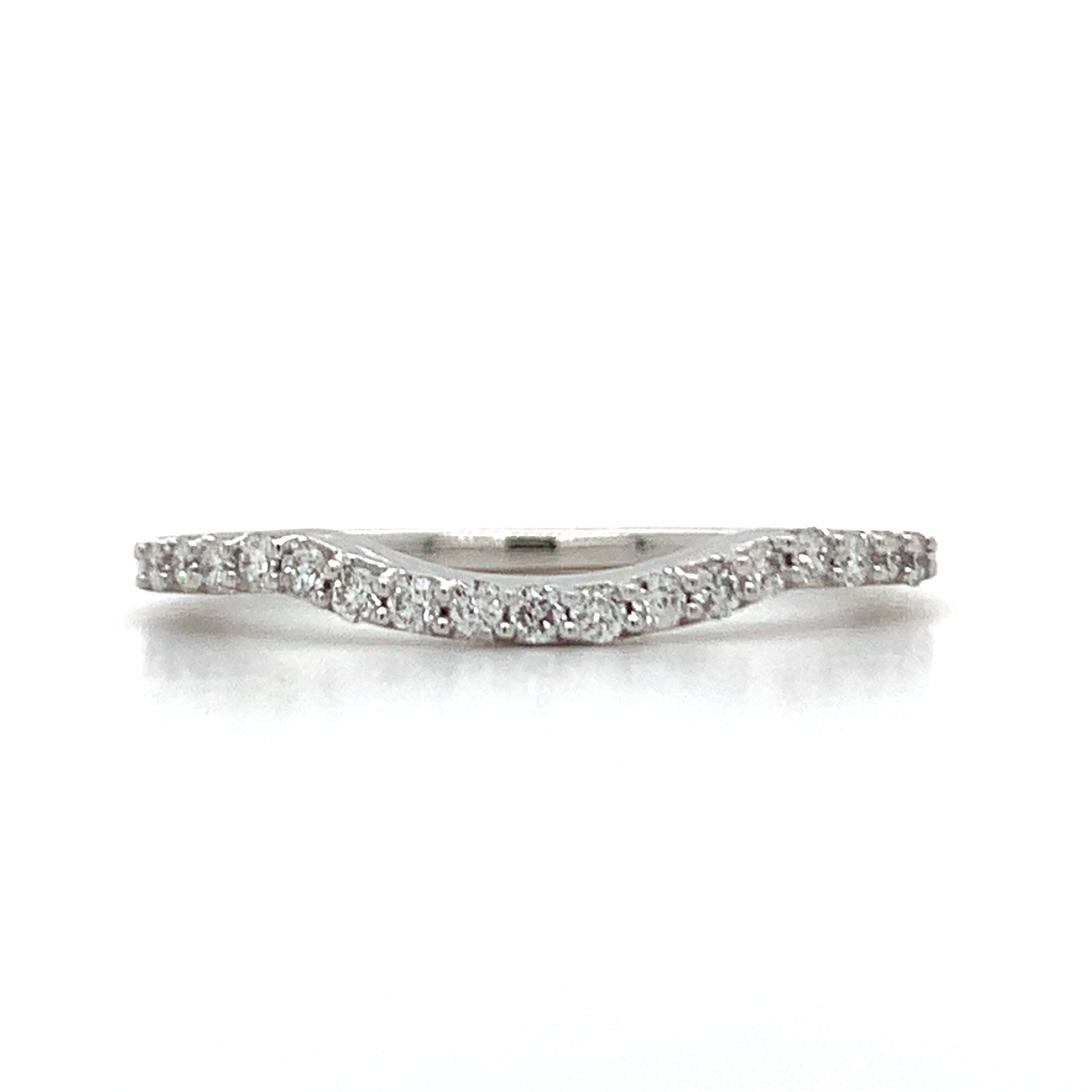 14K White Gold 1/5 Carat Total Weight (17) Diamond Contour Curved Wedding Band Ring