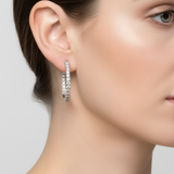 10K White Gold 6.2g 2.00 Carat Total Weight Round Brilliant Cut Natural Diamond Inside-Outside Push Release 1" Hoop Earrings