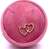 10K Yellow Gold 1/10 Carat Total Weight Diamond Double Heart Necklace