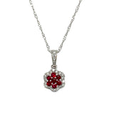 14K White Gold 1/5CT Ruby and 1/8 Carat Total Weight (21Brilliant) Diamond Pendant
