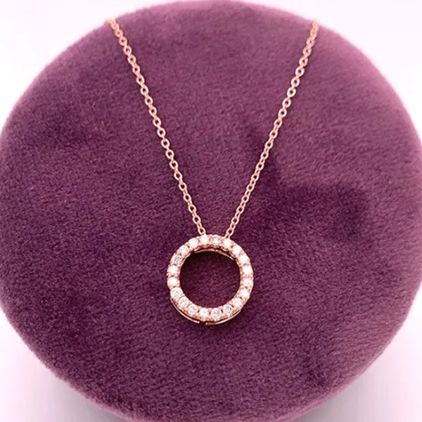 14K Rose Gold .16 Carat Total Weight (20) Diamond Open Circle Pendant Necklace