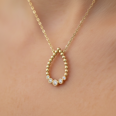 14K Yellow Gold 1/8  Carat Total Weight Diamond Open Teardrop Necklace