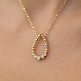 14K Yellow Gold 1/8  Carat Total Weight Diamond Open Teardrop Necklace