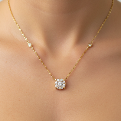 14K Yellow Gold .84 Carat Total Weight Diamond Station Pendant with 8 Accent Diamonds