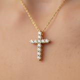 14K Yellow Gold 1/2 Carat Total Weight (11) Diamond Cross Pendant