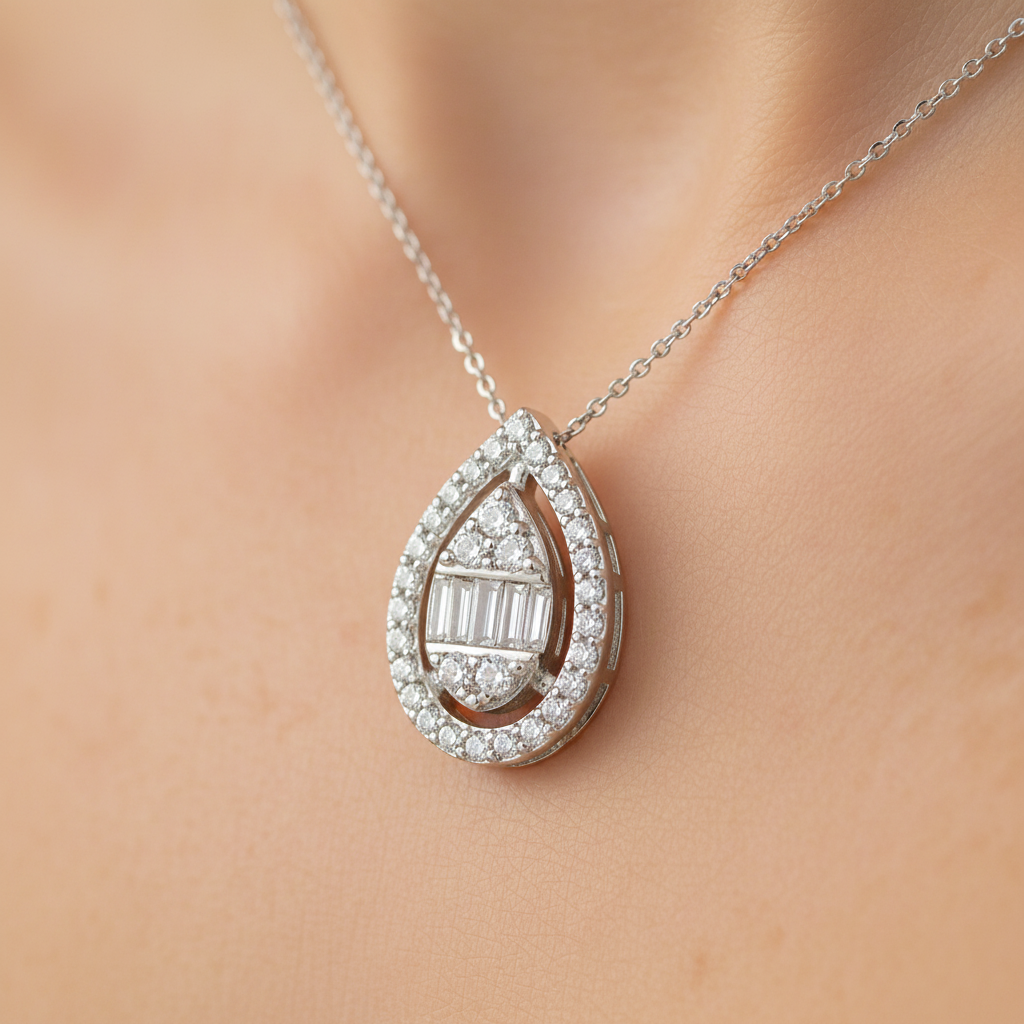 14K White Gold 0.22 Carat Total Weight Pear-Shaped Diamond Pendant