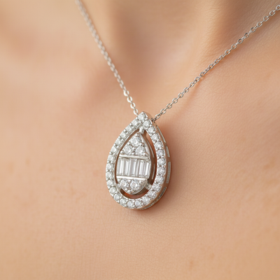 14K White Gold 0.22 Carat Total Weight Pear-Shaped Diamond Pendant