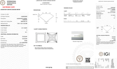 3.01CT Lab Grown Princess Diamond E Color, VS1 Clarity, IGI#605335040
