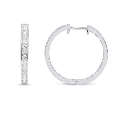 14K White Gold 1.00 Carat Total Weight Lab Grown Diamond Inside-Outside Channel Set Hoop Earrings