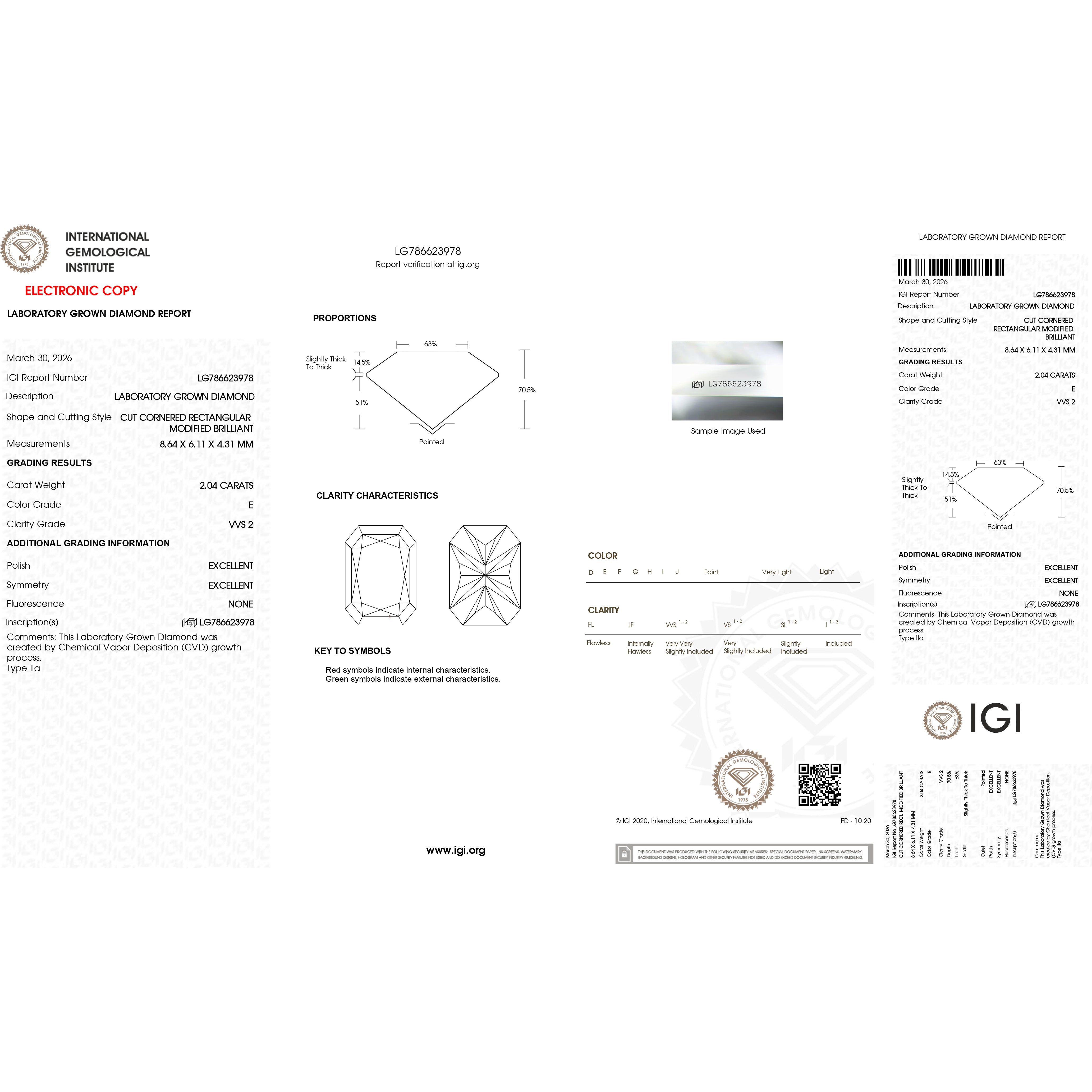 2.04 CT Lab Grown-Diamond Lightworks Radiant, E VVS2 IGI #786623978