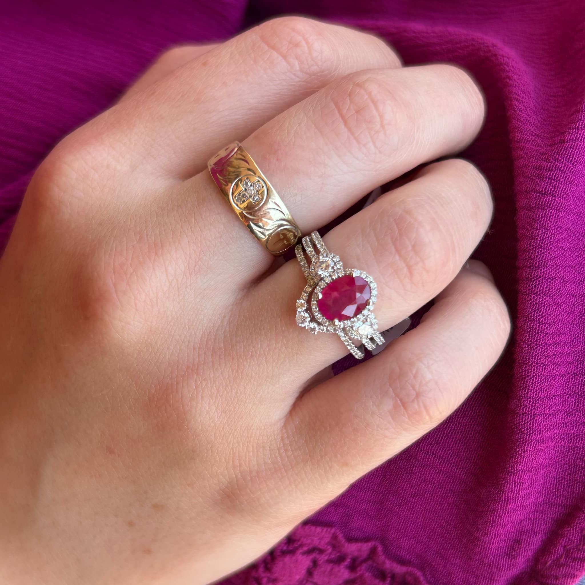 18K White Gold .52 Carat Total Weight Diamond &amp; 1.48CT Ruby Ring
