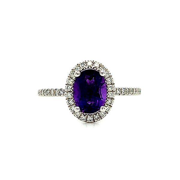 14KW 1.35CT Amethyst and 0.30 Carat Total Weight Diamond Ring