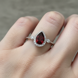 10K White Gold Pear-Shaped Garnet and Diamond Ring