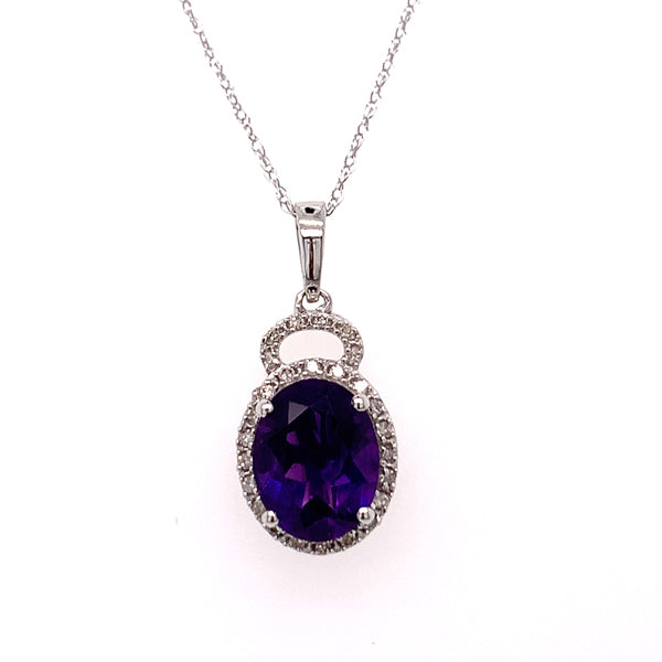 10K White Gold Amethyst and Diamond Pendant