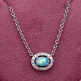 14K White Gold .29CT Opal and 1/8 Carat Total Weight (16 Brilliant) Diamond Pendant
