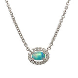 14K White Gold .29CT Opal and 1/8 Carat Total Weight (16 Brilliant) Diamond Pendant
