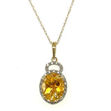 10K Yellow Gold Oval Citrine and Diamond Halo Pendant