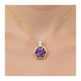 14K White and Yellow Gold Amethyst and Diamond Hexagon Pendant