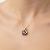 14K White and Yellow Gold Amethyst and Diamond Hexagon Pendant