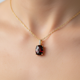 14K Yellow Gold 1.44CT Checkerboard Oval Garnet and Diamond Bail Pendant