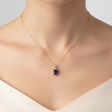 WJS Custom Set14K Yellow Gold 2 Carat Cushion Cut Amethyst and 0.02 Carat Lab Grown Diamond Pendant