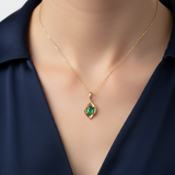 14K Yellow Gold 0.25CT 4x5mm Oval Emerald and 0.007CT (1) Diamond Pear-Shaped Pendant